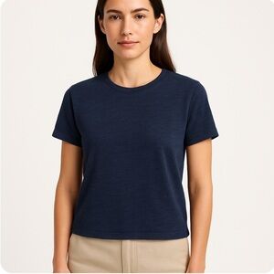 JENNI KAYNE Navy Blue Summer Basic Short Sleeve Tee